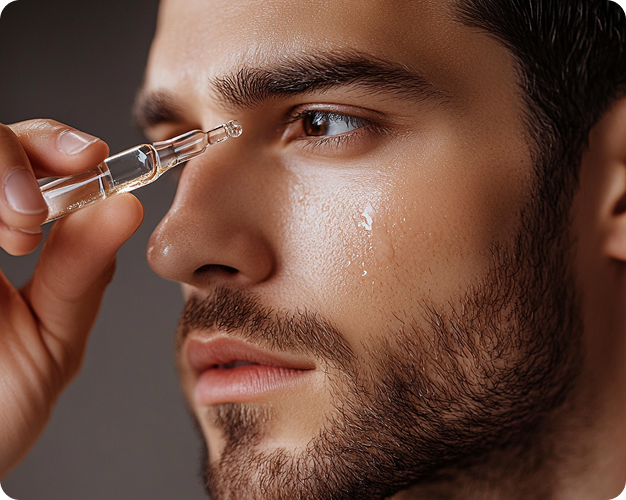 Skincare treatment for eyes: man applying serum